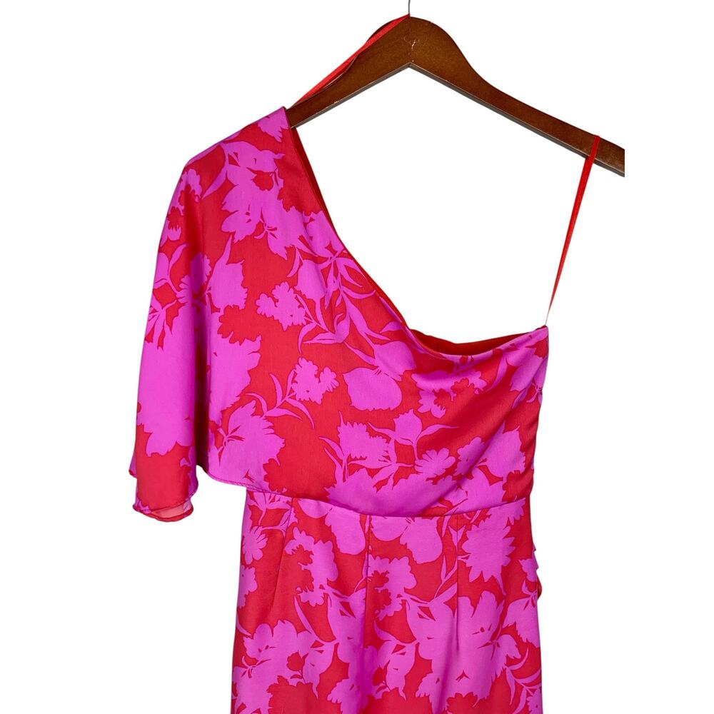 DO + BE One Shoulder Midi Dress Pink Red Floral Women's S Cocktail Wedding Guest - Picture 6 of 9